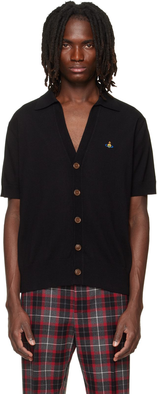 Black Polo Cardigan 262314M200004