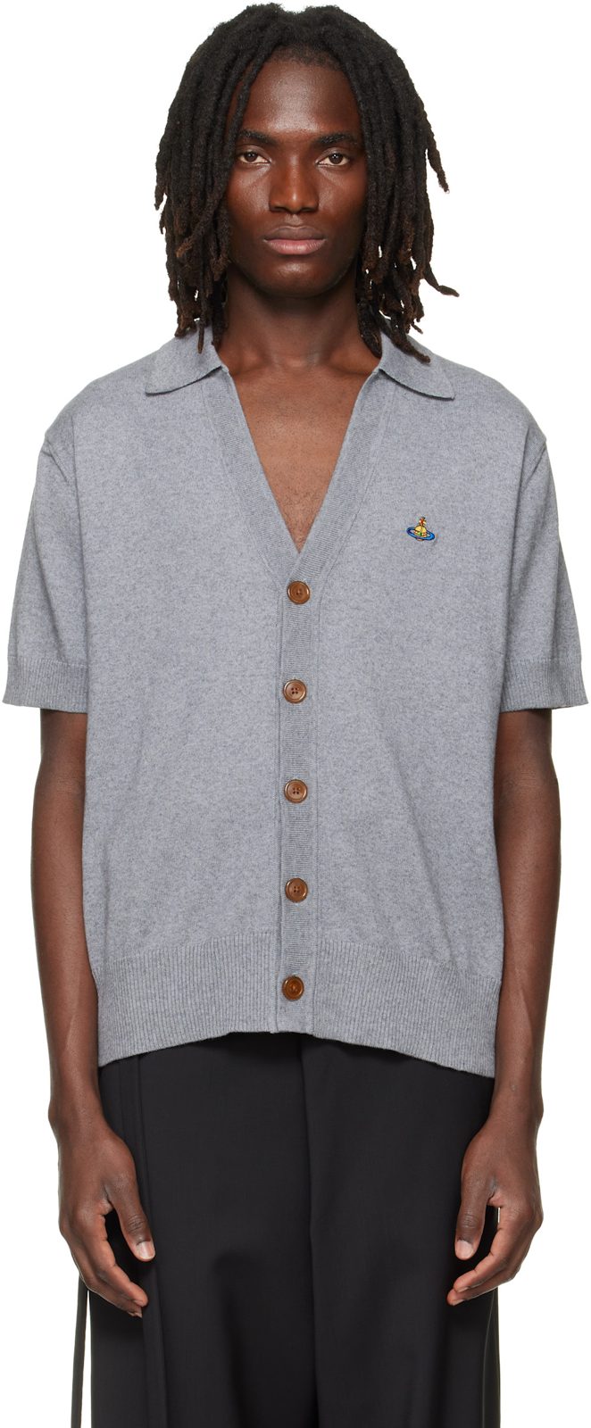 Gray Polo Cardigan 262314M200003