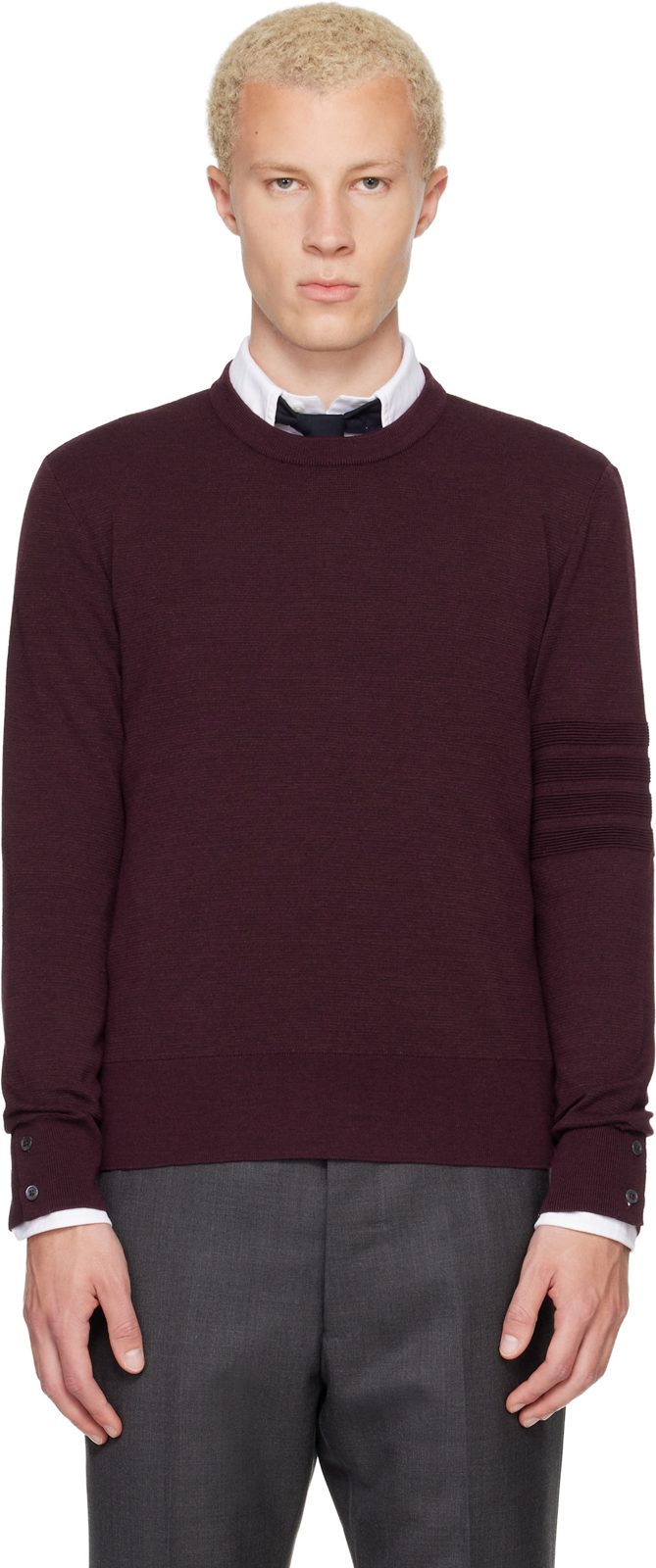 Burgundy Ottoman Milano Stitch 4-Bar Bomber Sweater 262381M201000