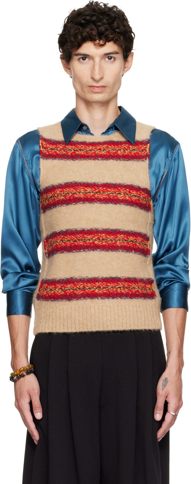 Beige Jacquard Wool Sweater Vest 262358M201009