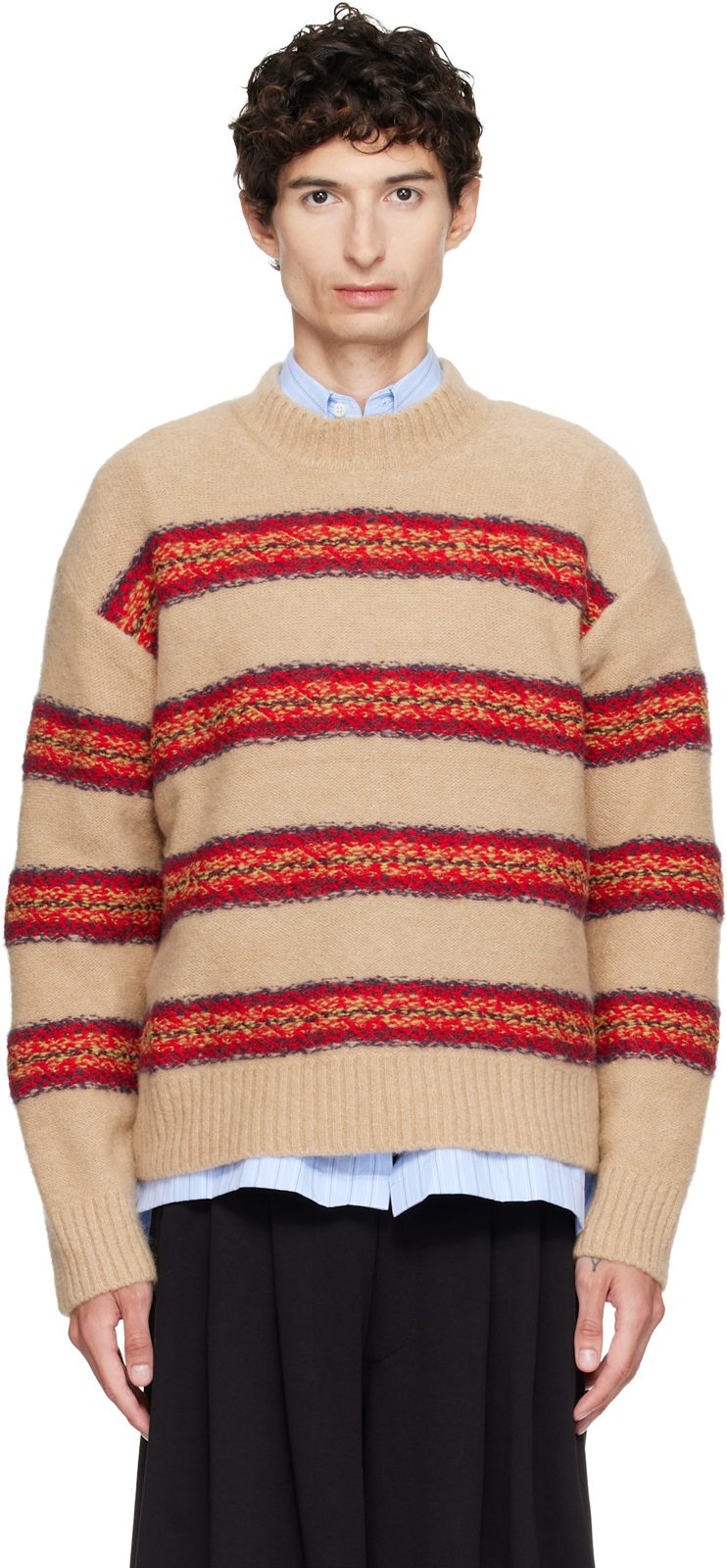Beige Jacquard Wool Sweater 262358M201008