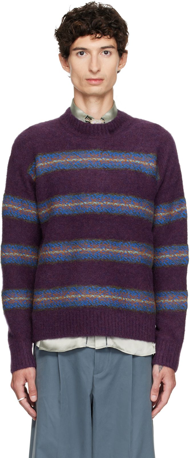 Purple Jacquard Wool Sweater 262358M201007