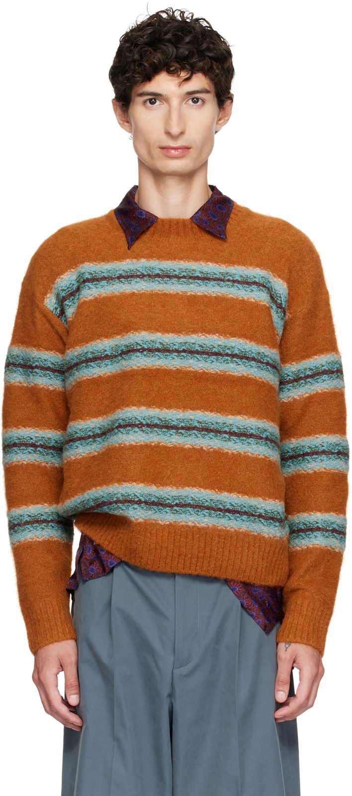 Orange Jacquard Wool Sweater 262358M201005