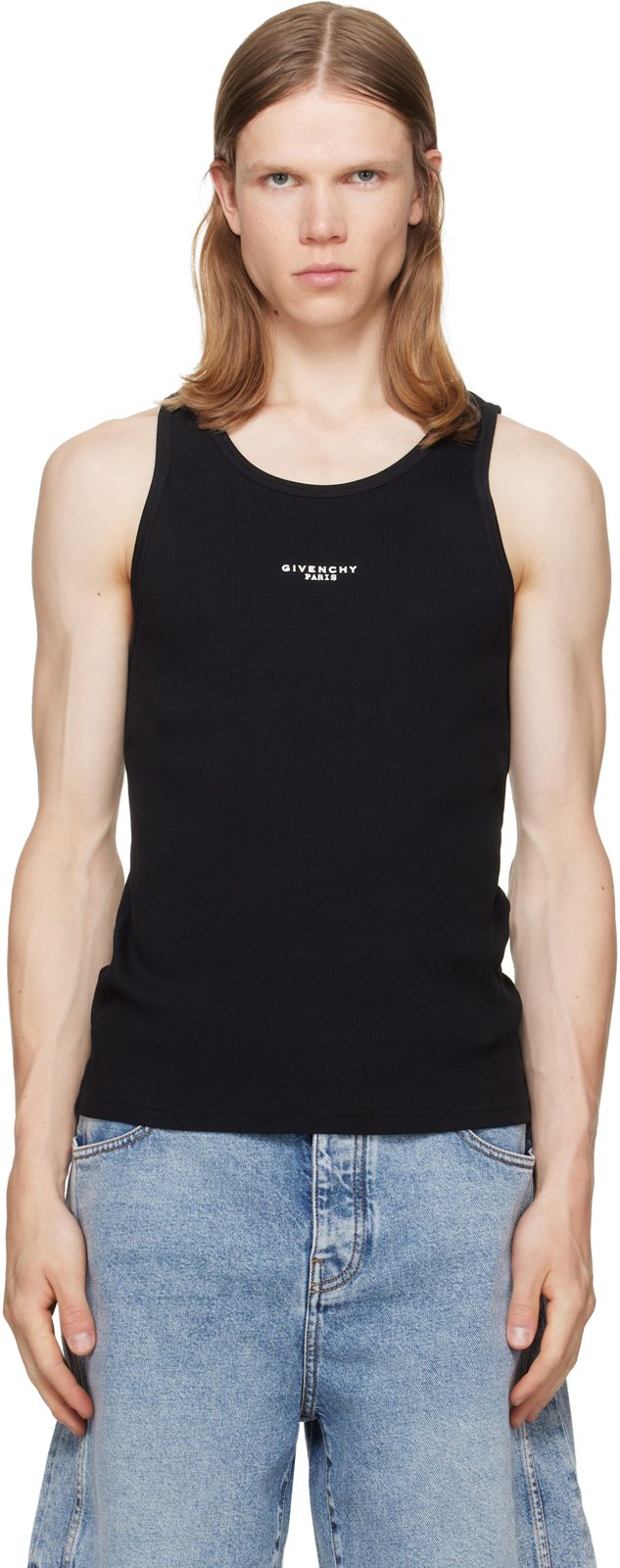 Black [지방시] Paris Print Cotton Tank Top 262278M214000