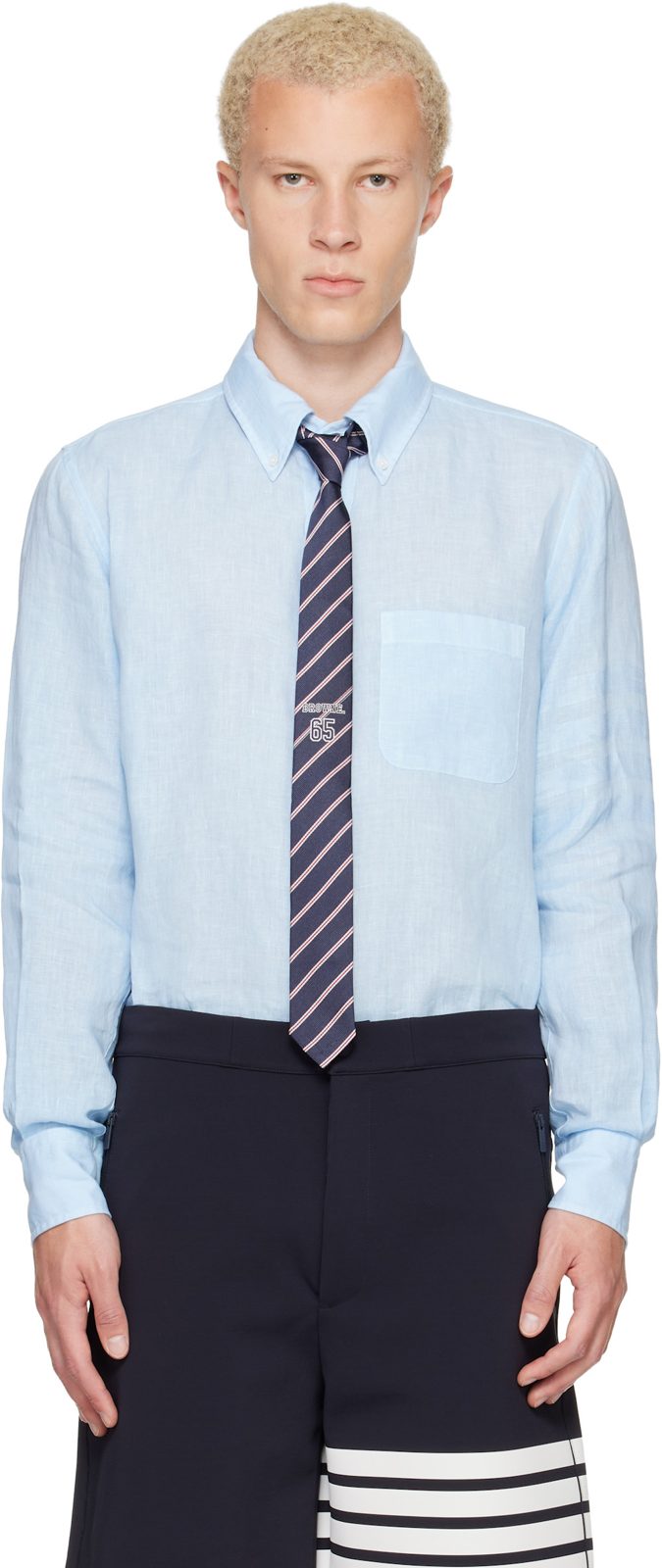Blue Linen 4-Bar Shirt 262381M192000