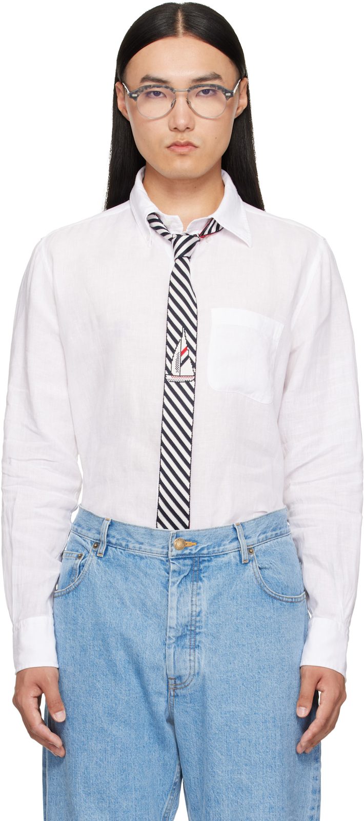 White Linen 4-Bar Shirt 262381M192001
