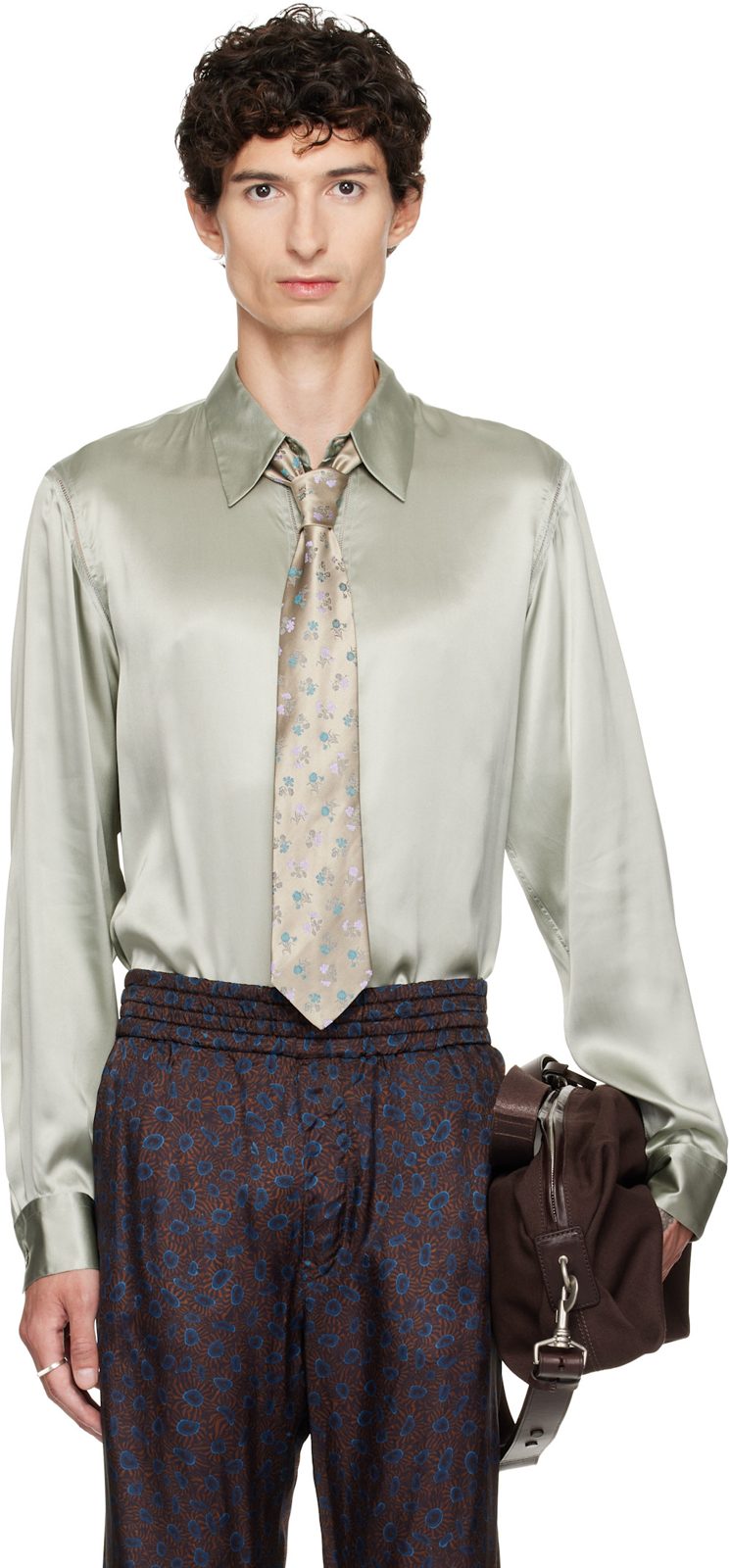 Gray Silk Shirt 262358M192093
