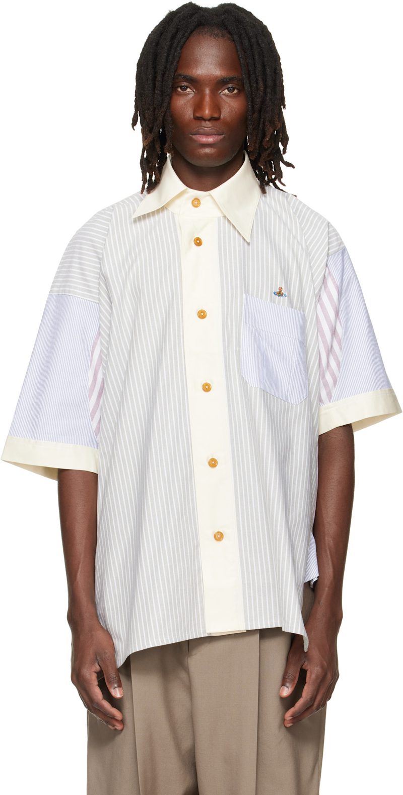 White S / S Asymmetric Collar Shirt 262314M192002