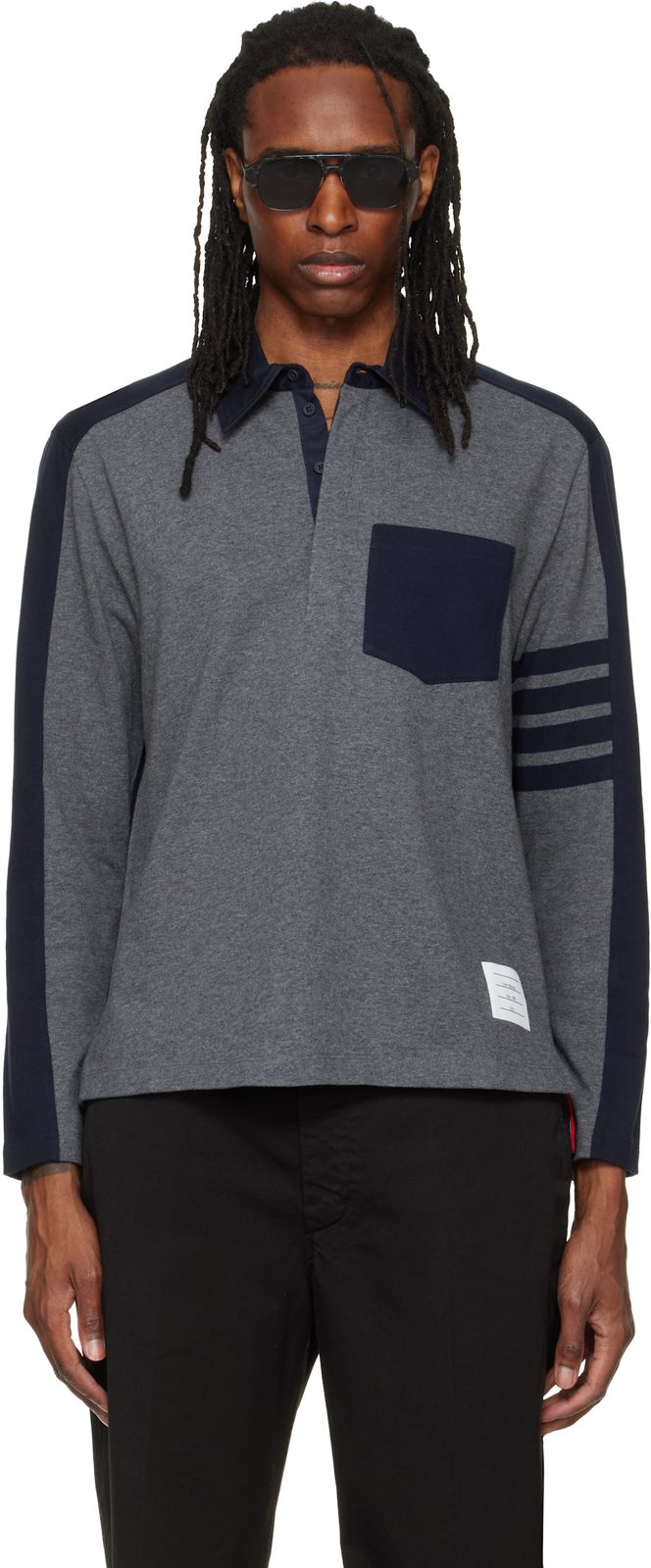 Gray & Navy Oversized Colorblock Rugby Polo 262381M212000