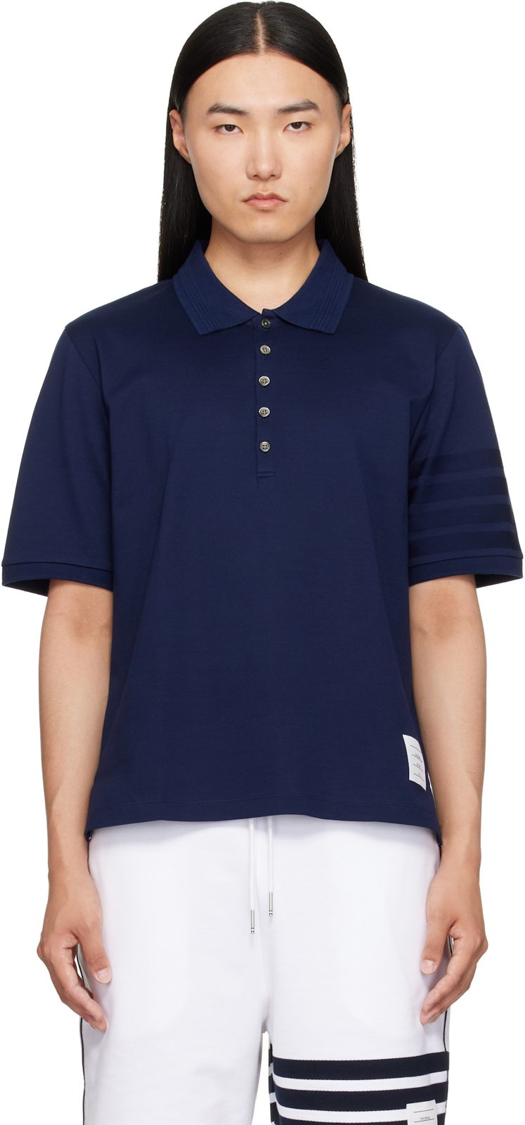 Navy Jersey Ottoman 4-Bar Polo 262381M212004