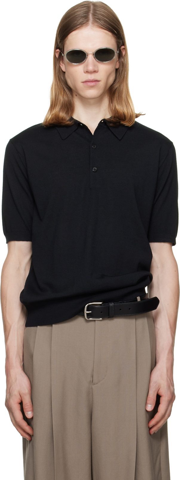 Black Knit Wool Polo 262358M212004