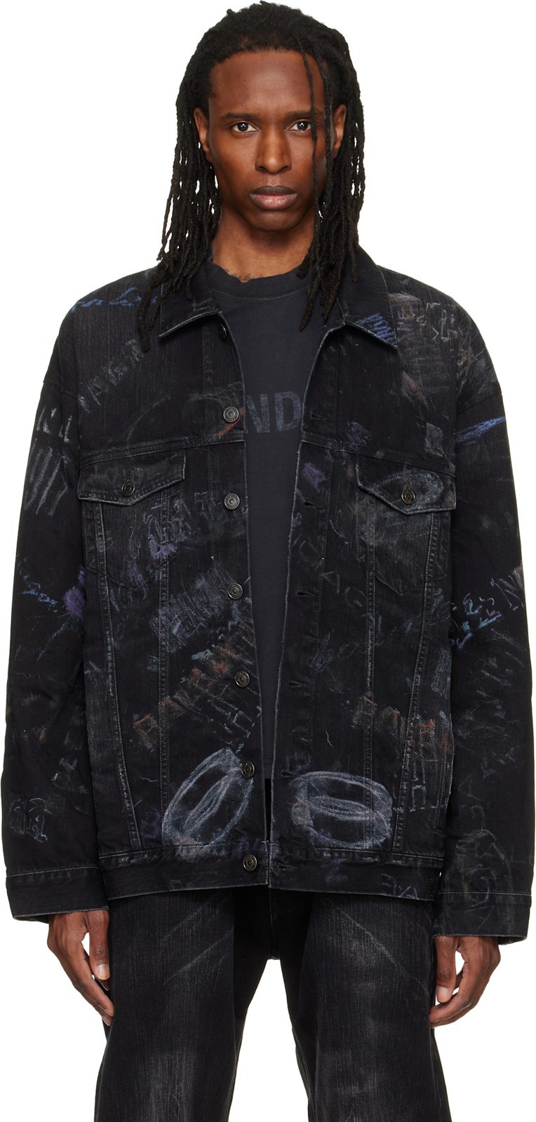 Black Oversized Denim Jacket 261342M177000