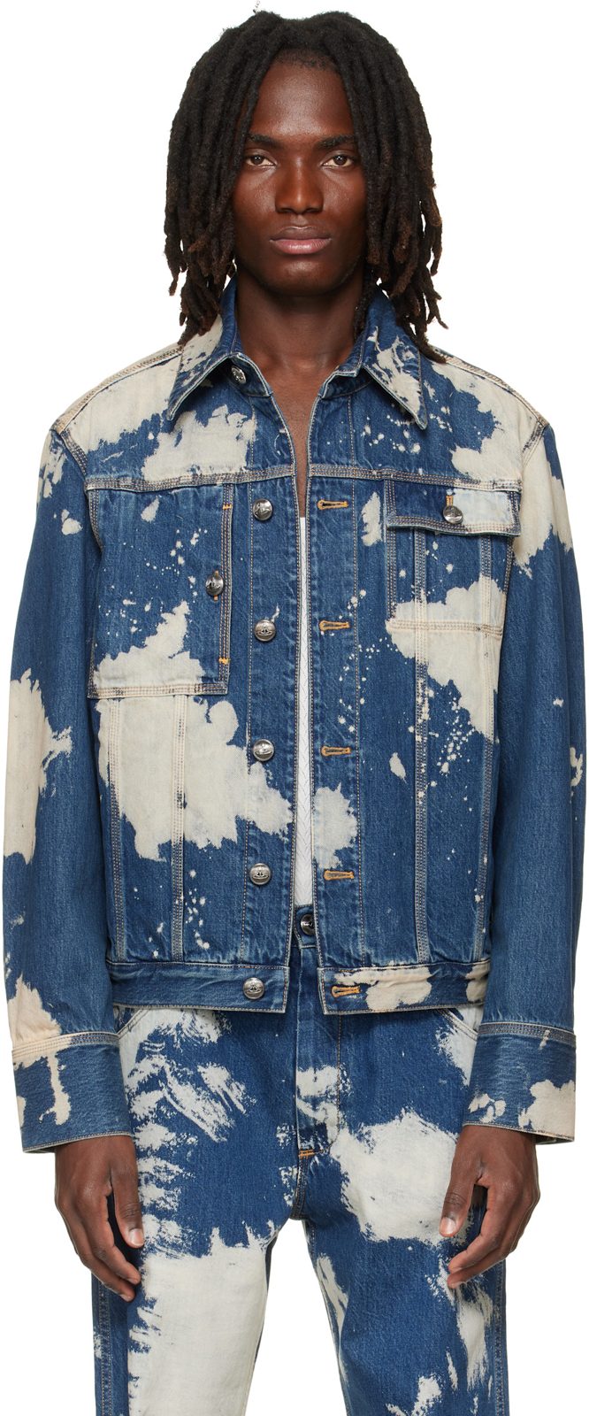 Navy & Beige Worker Denim Jacket 262314M177000