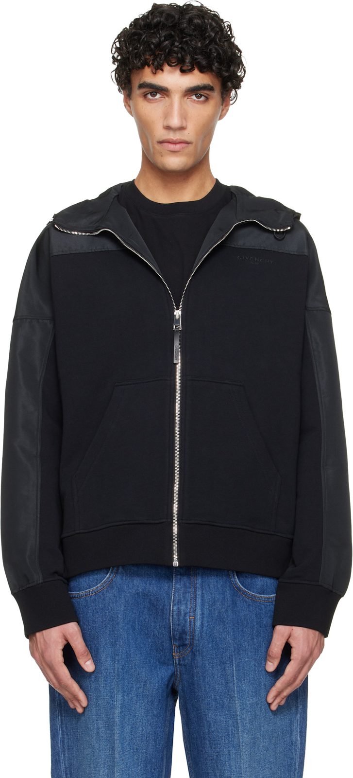 Black Windbreaker Hoodie Jacket 261278M180000