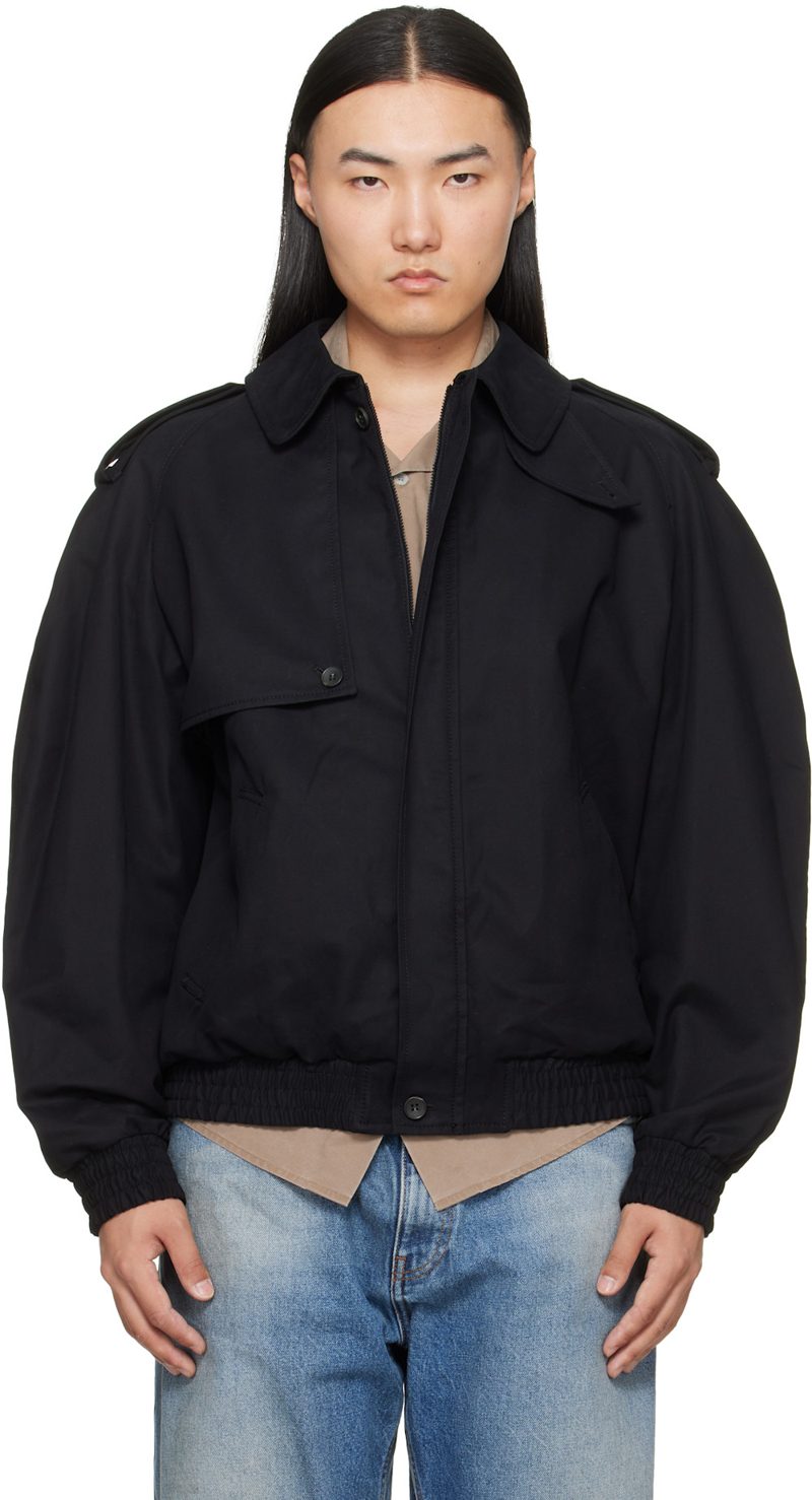 Black Cotton Twill Jacket 262188M180000