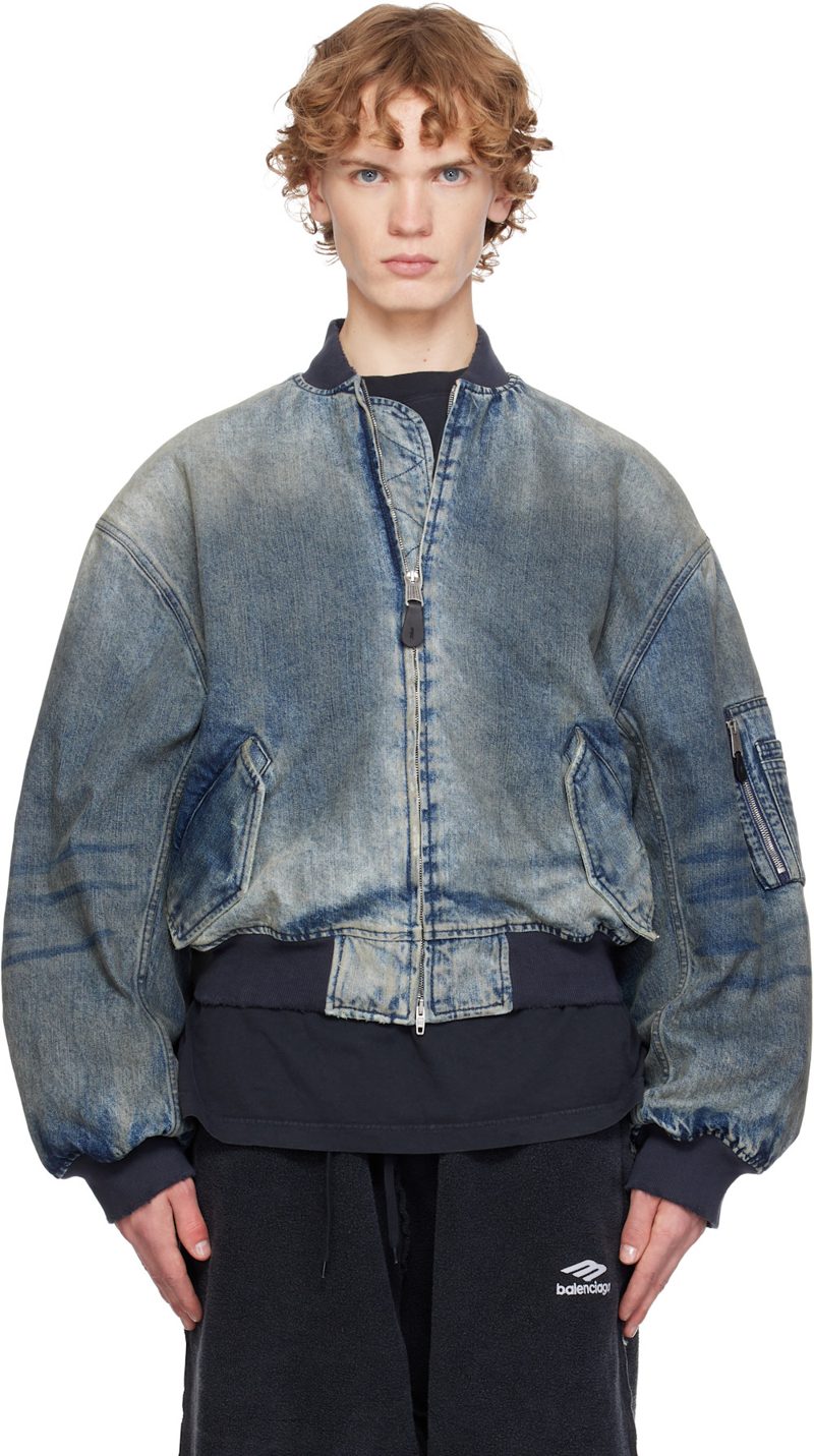 Blue Standard Denim Bomber Jacket 261342M175000