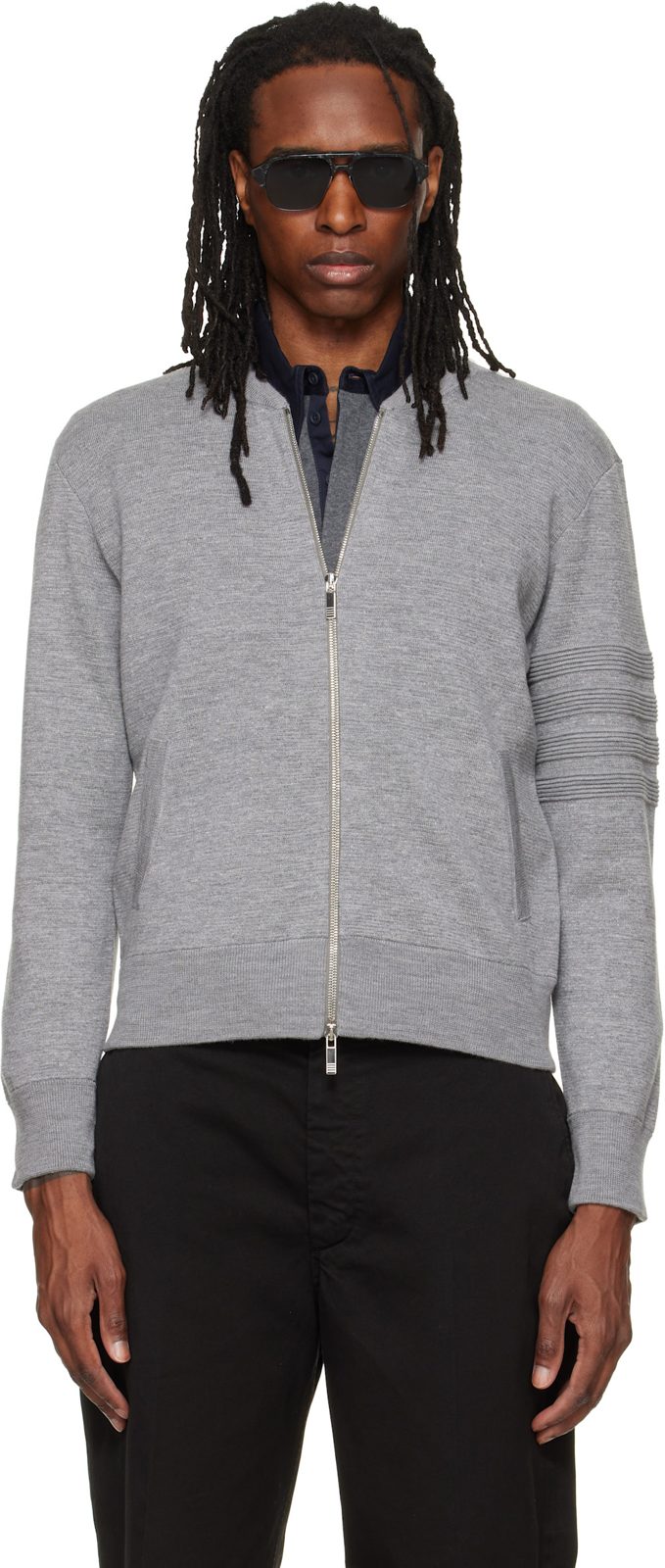 Gray Ottoman Milano Stitch 4-Bar Bomber Jacket 262381M175001