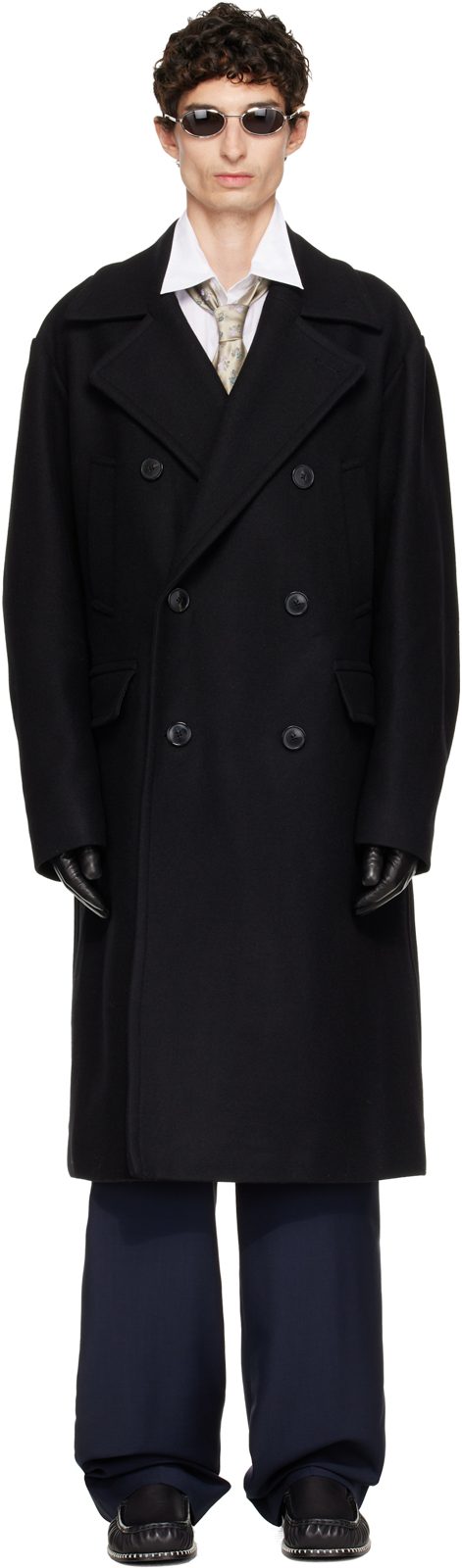 Black Wool Caban Coat 262358M176022