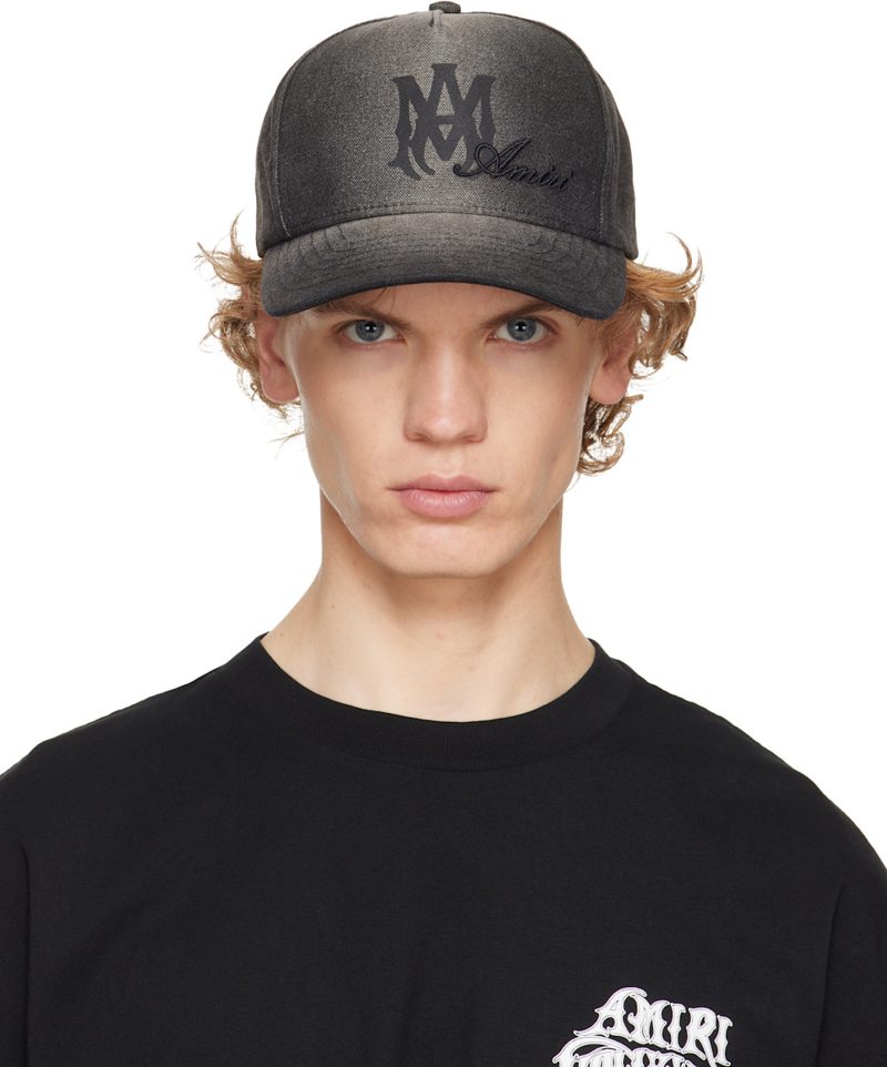 Black MA Script Canvas Cap 262886M139015