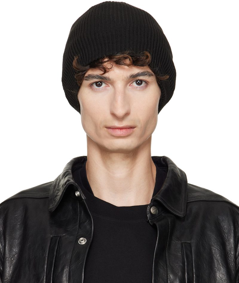 Black Tower Ribbed Beanie 262232M138014