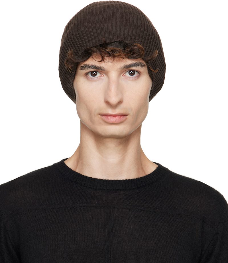 Brown Tower Ribbed Beanie 262232M138011