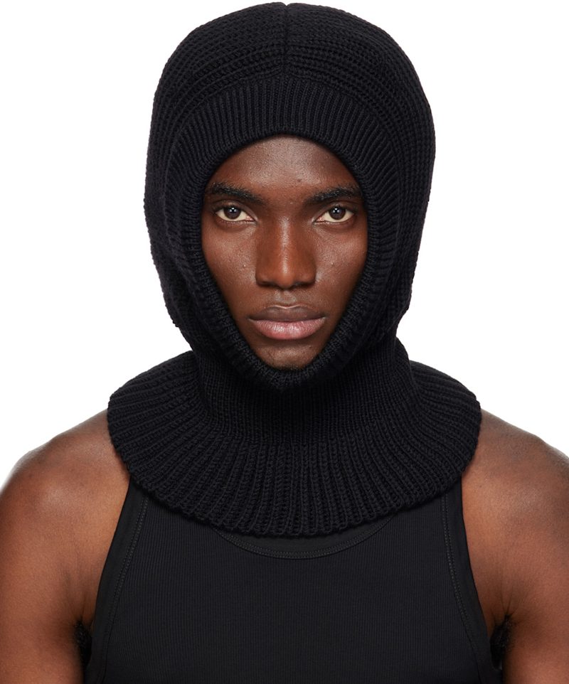 Black Worsted Wool Balaclava 262646M138002