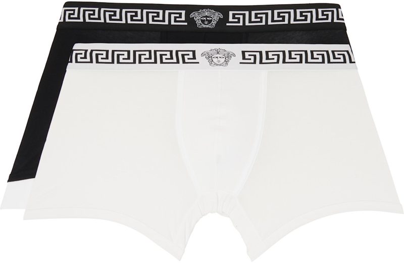Two-Pack White & Black Jersey Boxer Briefs 262404M216006