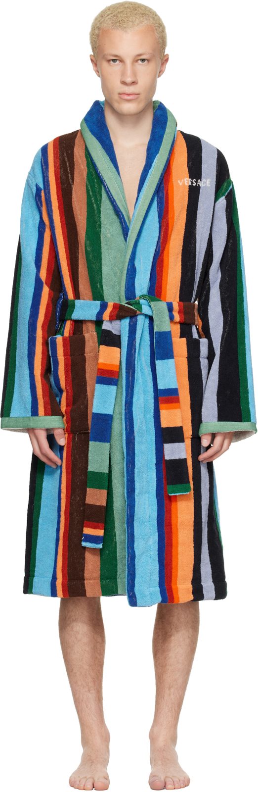 Multicolor Striped Cotton-Terry Jacquard Bathrobe 262404M219010