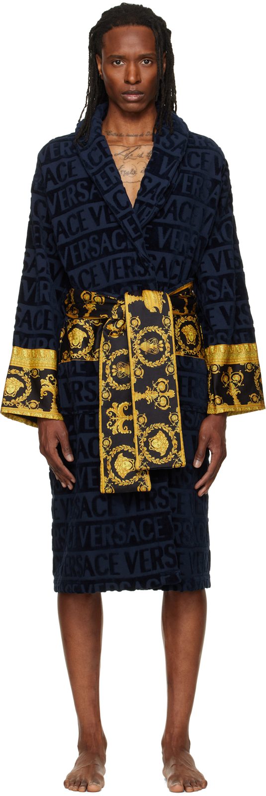 Navy I Heart Baroque Bathrobe 262404M218002