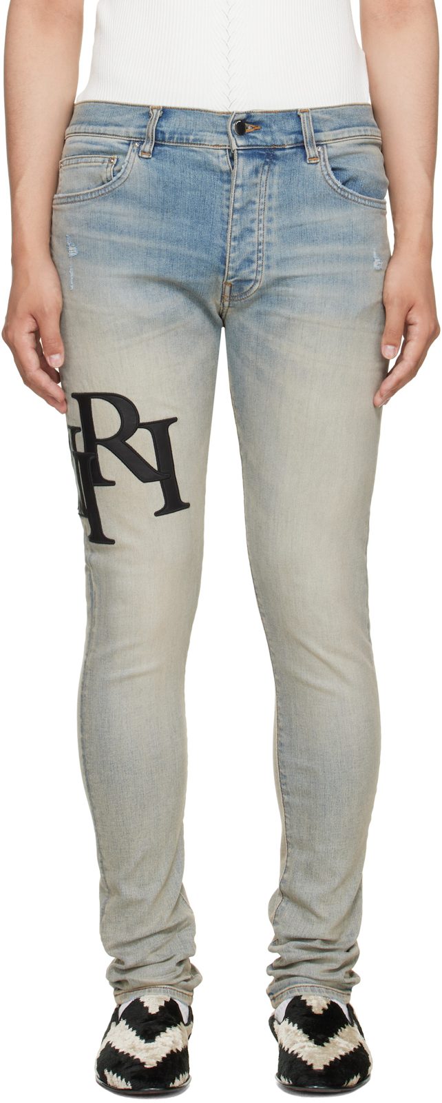 Blue Staggered Logo Skinny Jeans 262886M186027