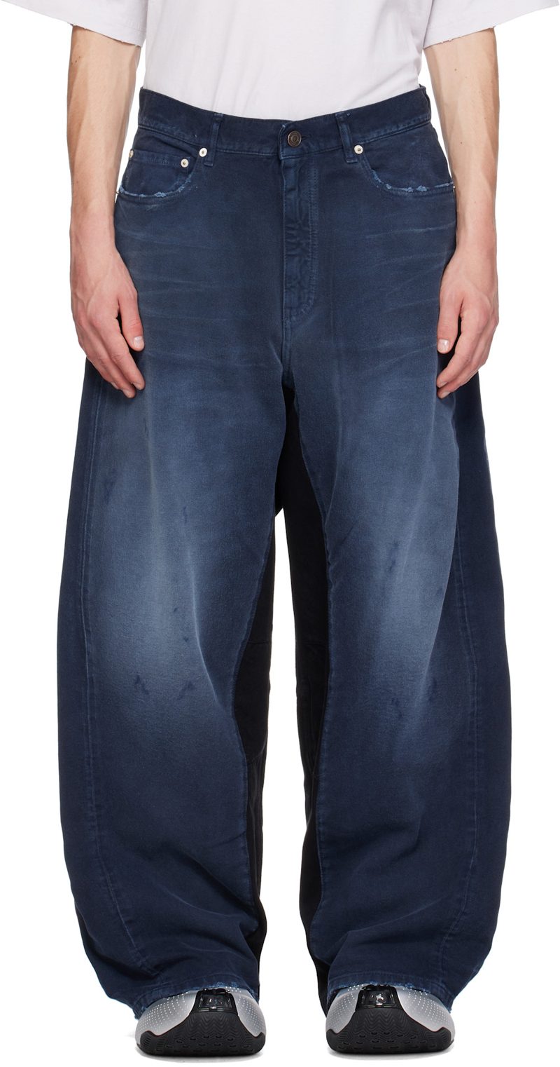 Navy Patched Baggy Jeans 261342M186001