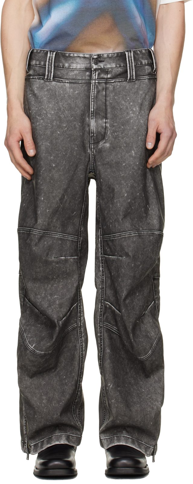 Gray Distressed-Effect Faux-Leather Pants 262001M191003
