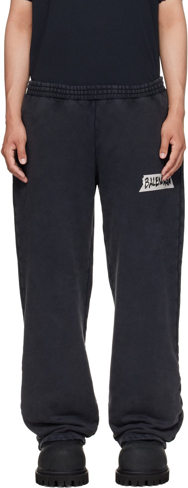 Black Masking Tape Baggy Sweatpants 261342M190000
