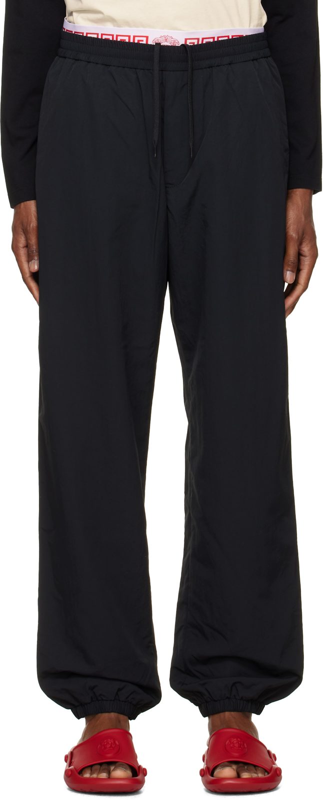 Black Nylon Jogger Track Pants 262404M191001