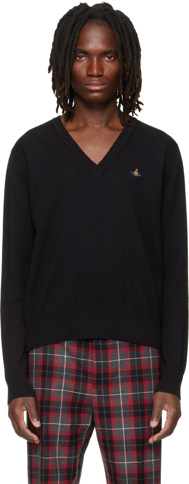 Black Mark V-Neck Sweater 262314M206004
