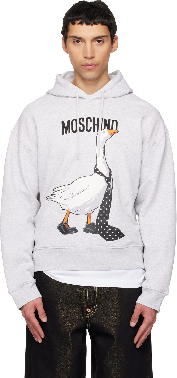 Moschino Gray Archive Goose Hoodie 261720M202002