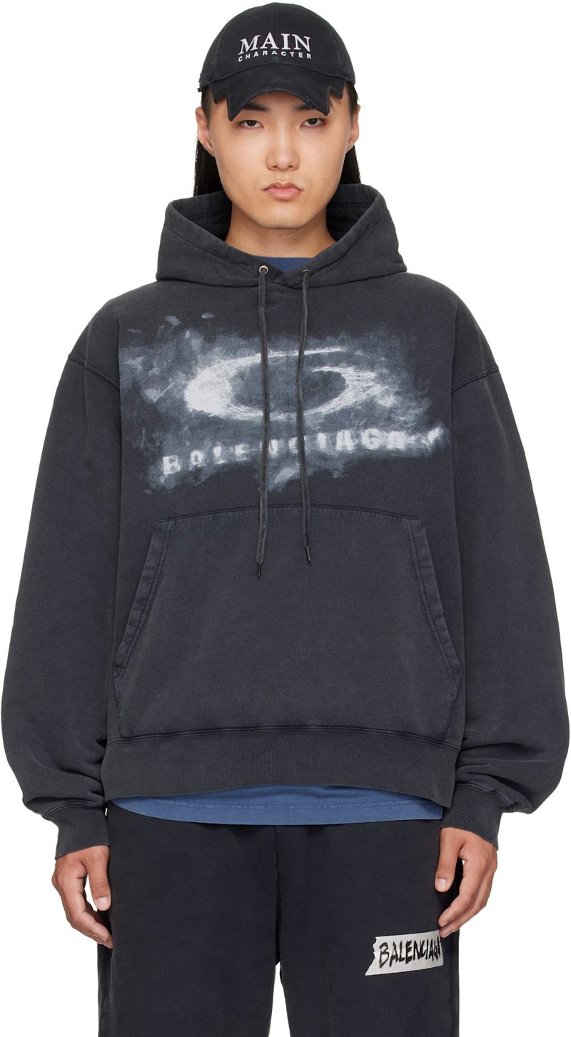 Black Washed Crayon Loop Hoodie 261342M202008