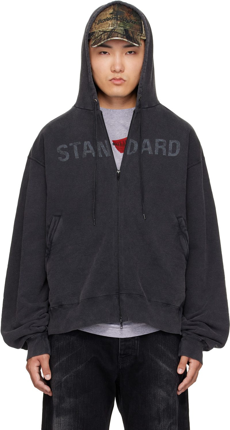Black Standard Zip-Up Hoodie 261342M202000