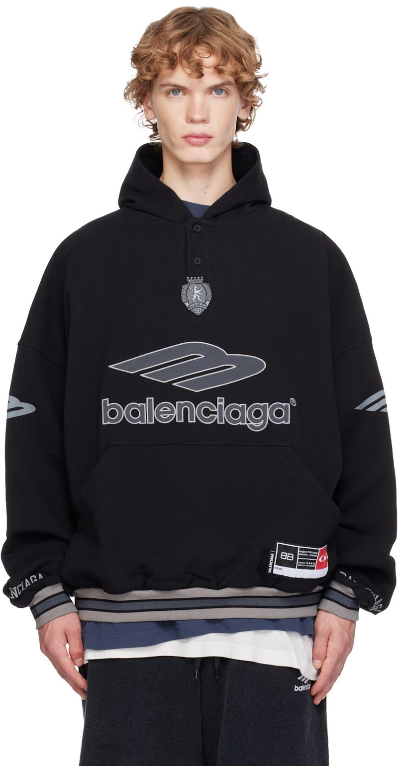 Black 3B Football Polo Hoodie 261342M202016