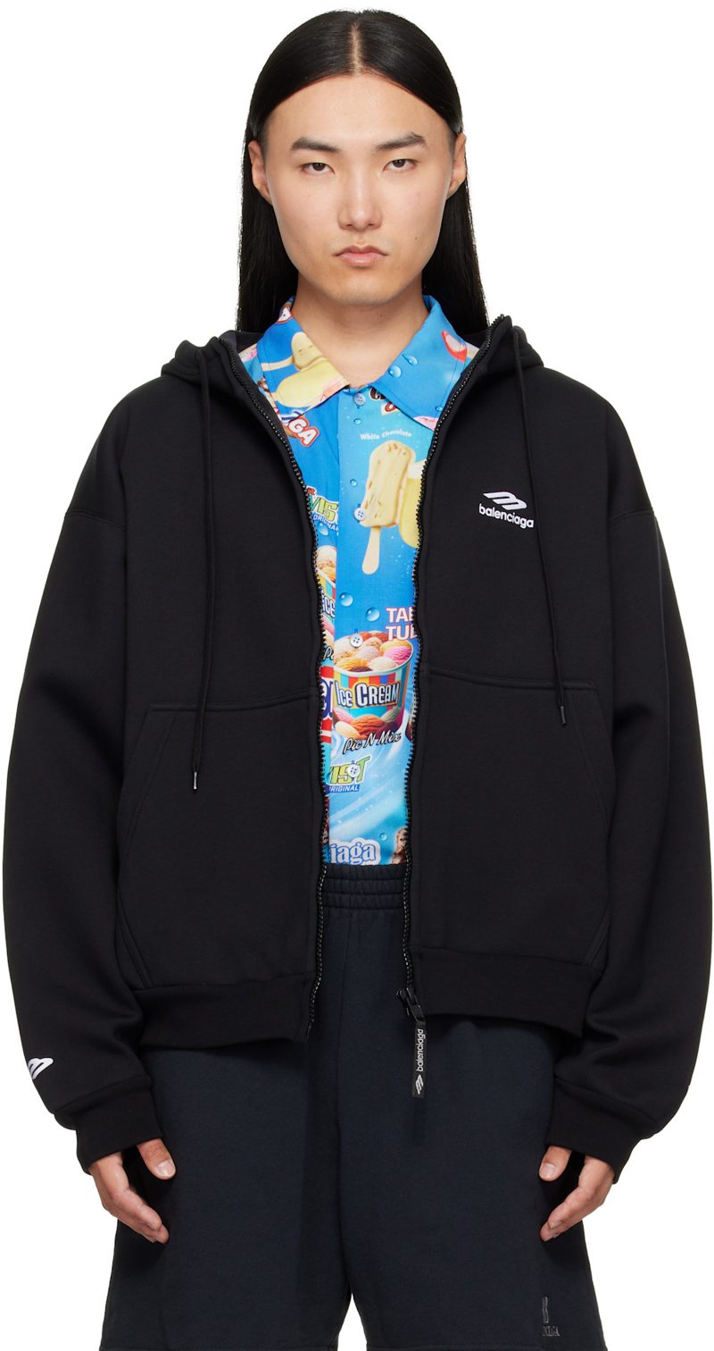 Black Zip-Up Hoodie 261342M202013