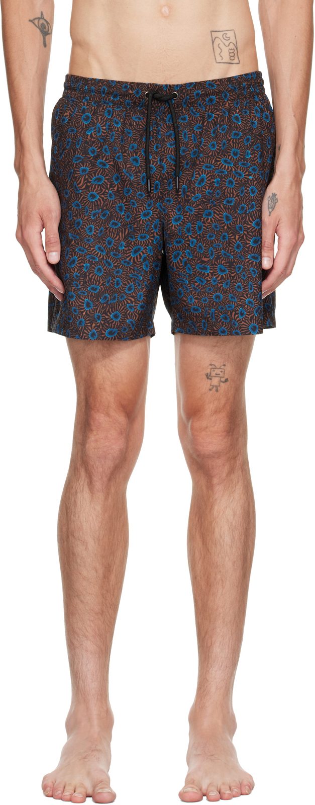 Brown Printed Swim Shorts 262358M208002