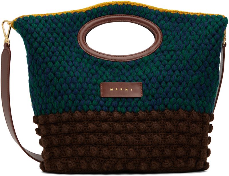 Marni Green & Brown Wool Knotty Crochet Bag 262379F046004
