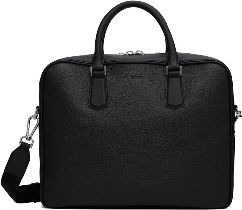 Black Grained Leather Briefcase 262085M167005
