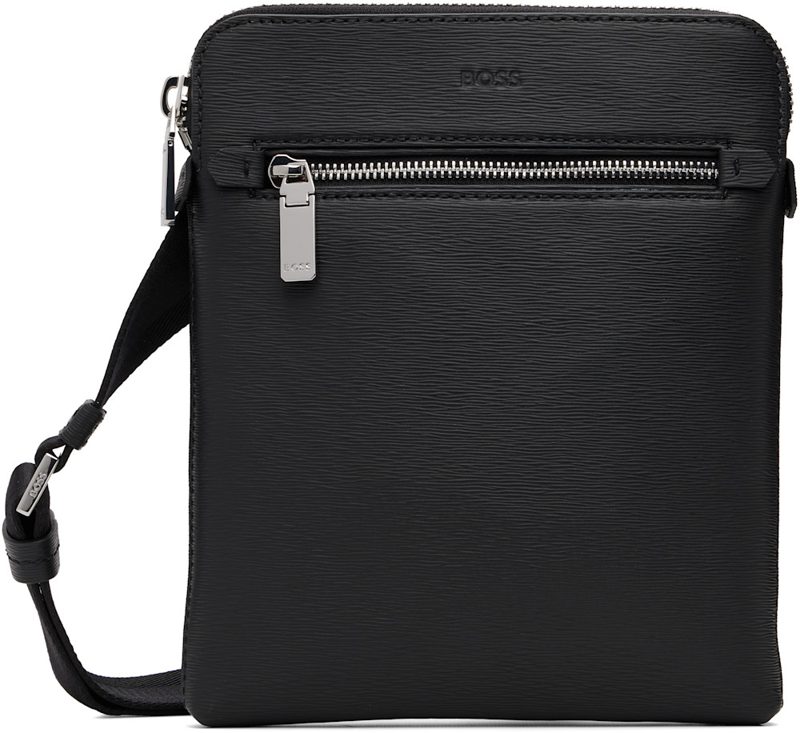 Black Leather EM[보스]ED Logo Envelope Pouch 262085M171005