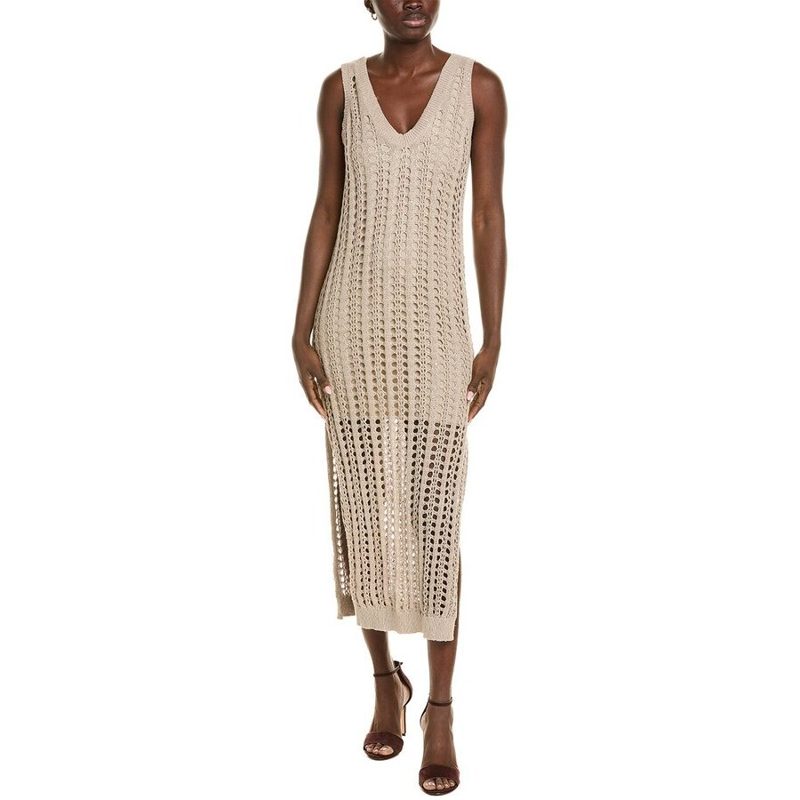 Brunello Cucinelli Beige Crochet Sleeveless Midi Dress