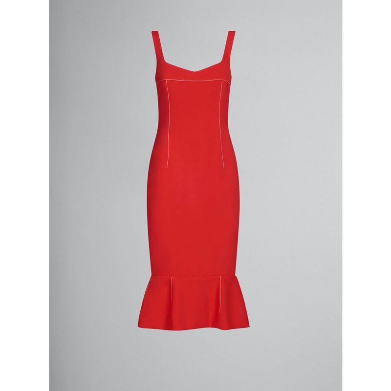 Marni Womens Red Fitted Dress With Ruffle Hem