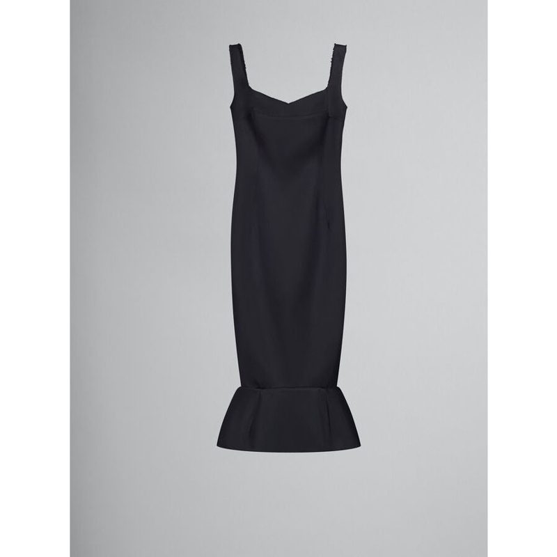 Marni Womens Black Fitted Dress With Flounce Hem