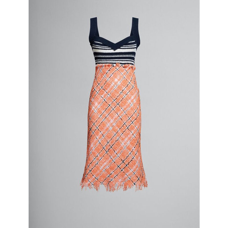 Marni Womens Navy Orange Plaid Knit Dress