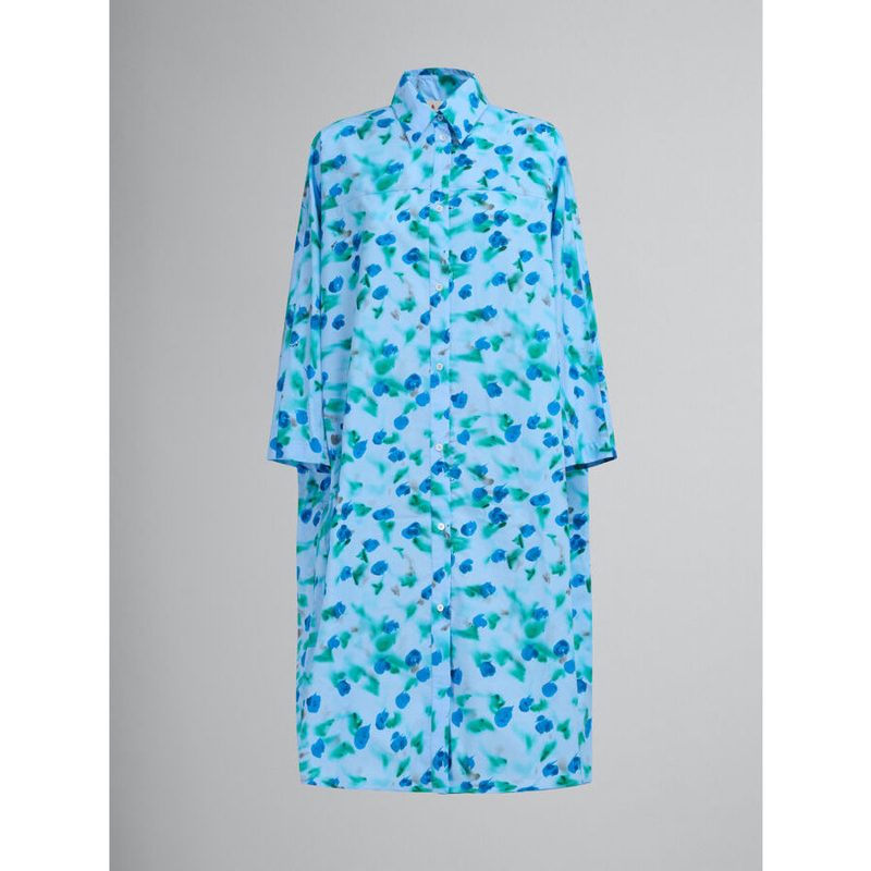 Marni Womens Light Blue Floral Shirt Dress