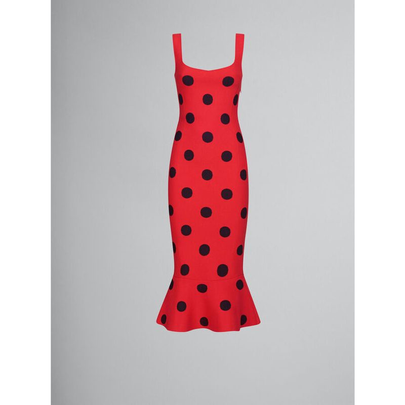 Marni Womens Red Polka Dot Flounce Dress